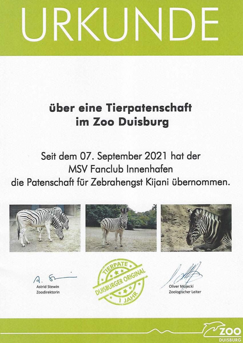 Urkunde Zoo Tierpartenschaft